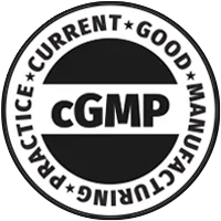 Round cGMP seal reading Current Good Manufacturing Practice, as shown by the seller